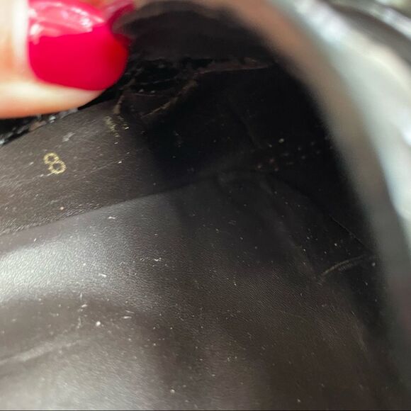 Stuart Weitzman Black Crocodile Patent Leather Block Heel Mules Shoes 8 Narrow - Picture 6 of 11